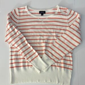 Sonoma Women's Cream and Coral Striped Crewneck Sweater